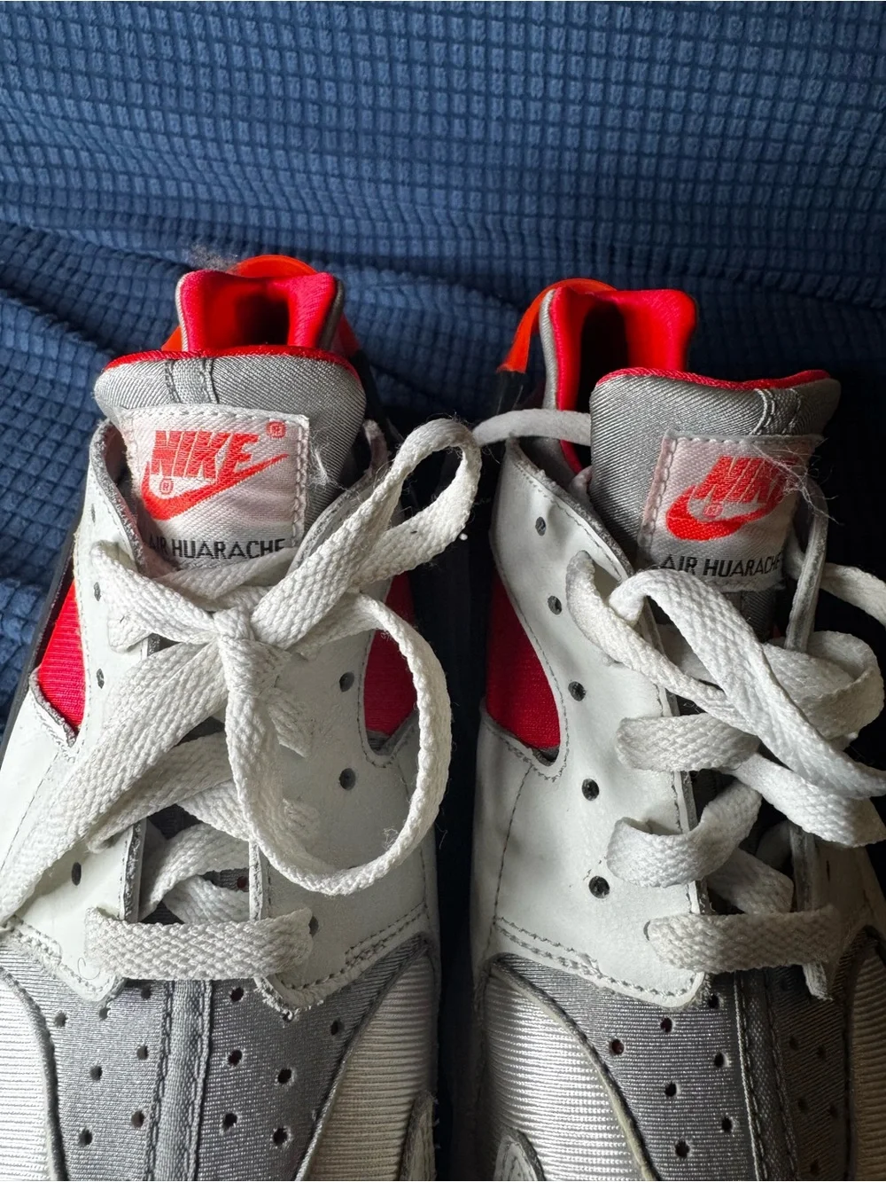 Nike Air Hurrache White Sneakers with Bright Red Accents